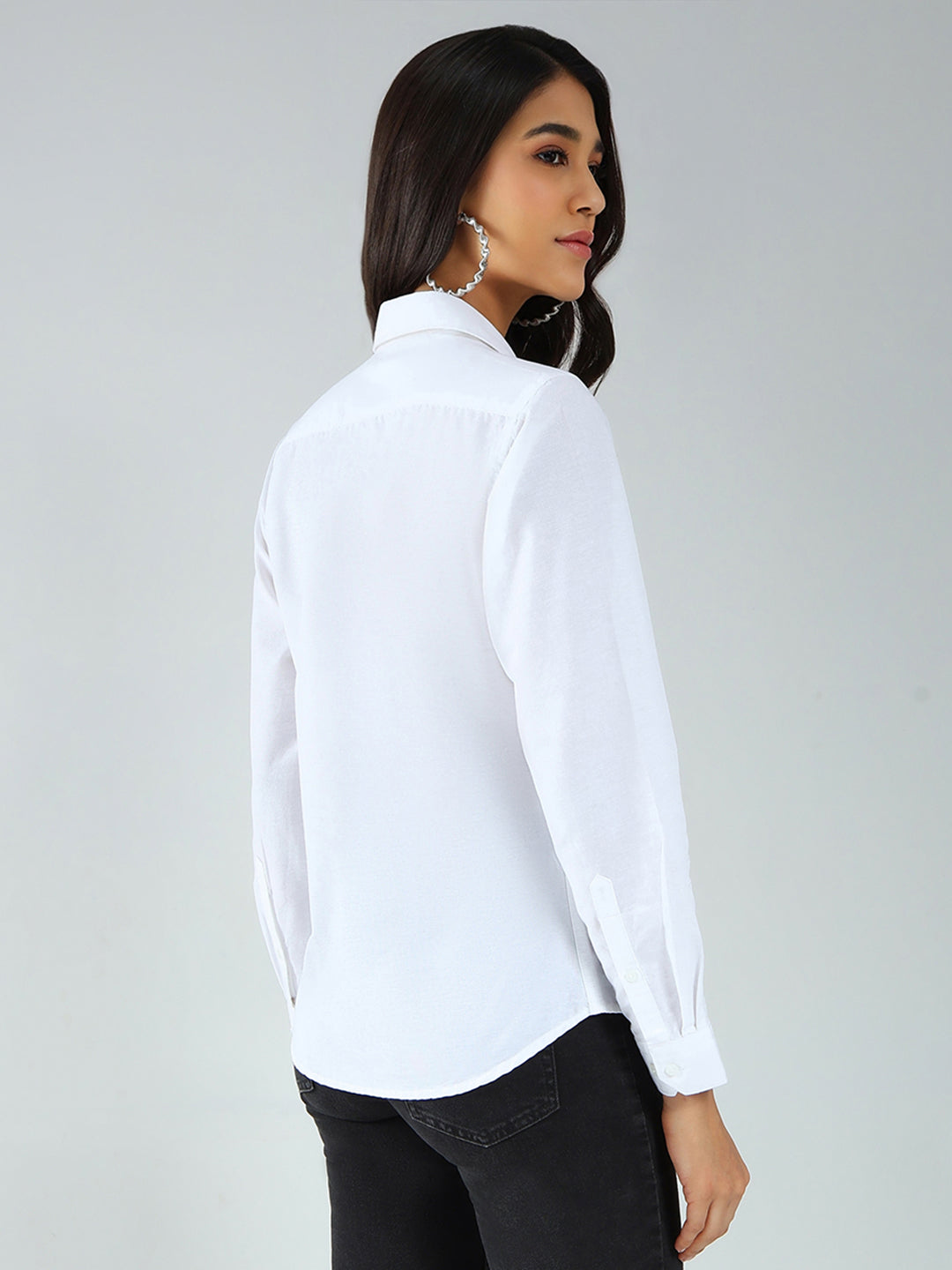 Rock.it Women White Solid Collar Full Sleeve Shirt