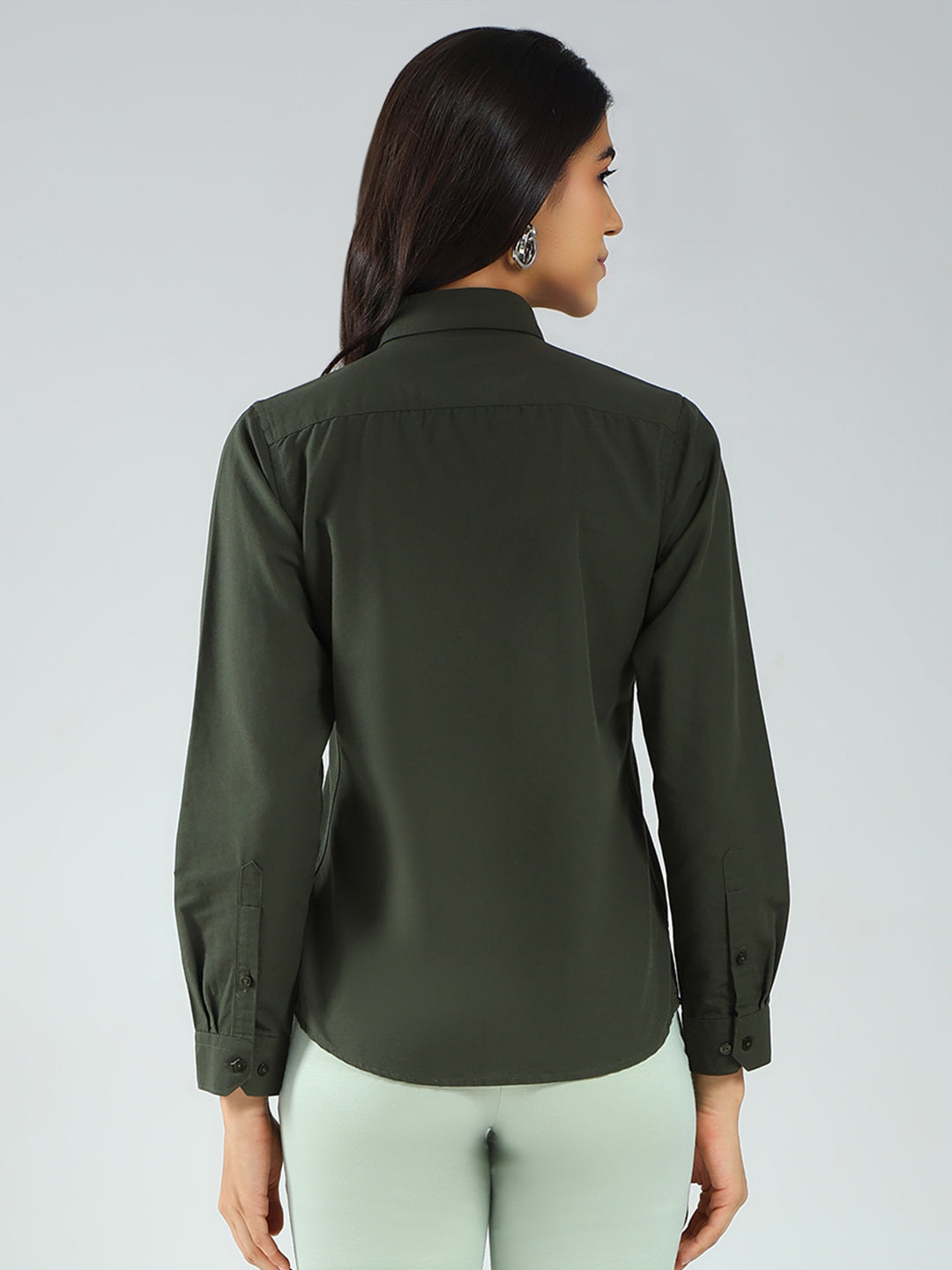 Rock.it Women Olive Solid Collar Full Sleeve Shirt
