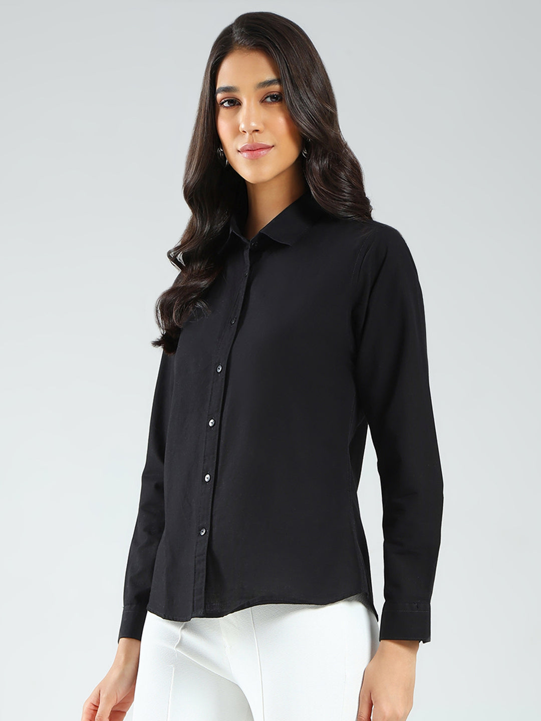 Rock.it Women Black Solid Collar Full Sleeve Shirt