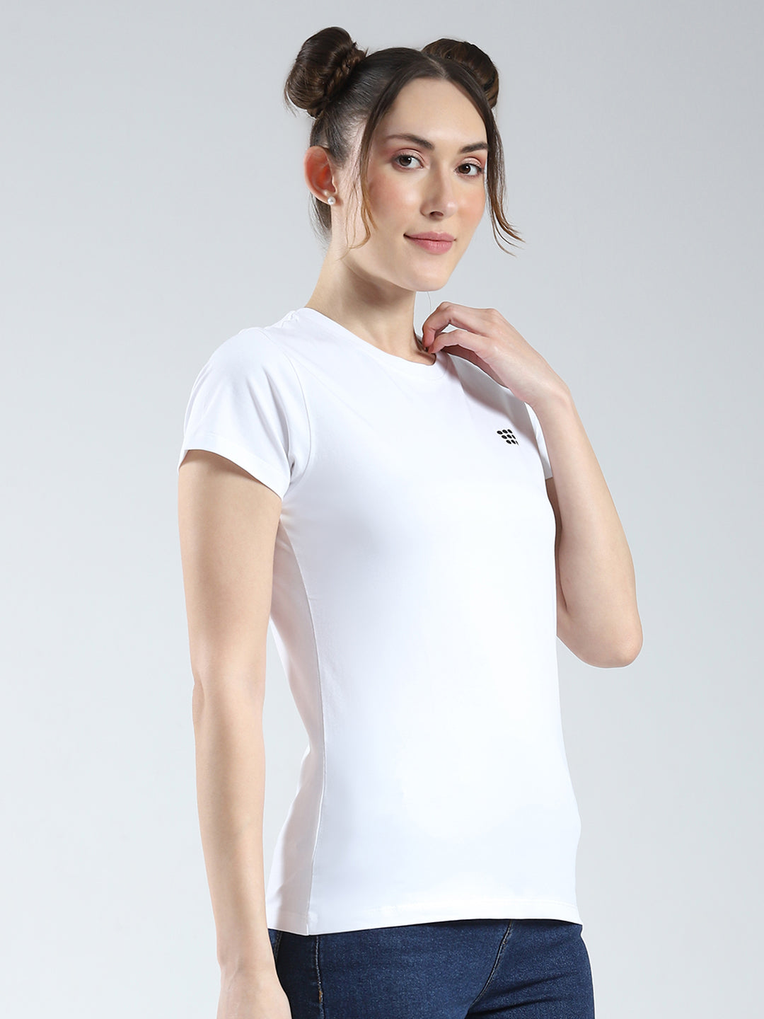 Rock.it Women White Solid Round Neck Half Sleeve Top