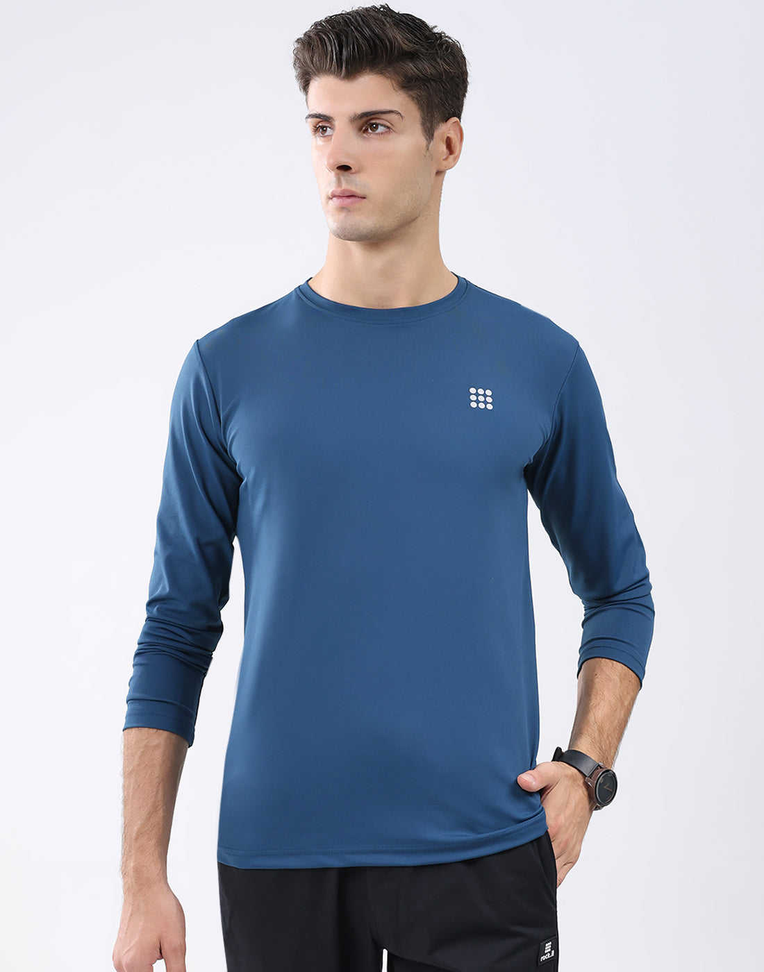 Rock.it Men Blue Solid Round Neck Full Sleeve T-Shirt
