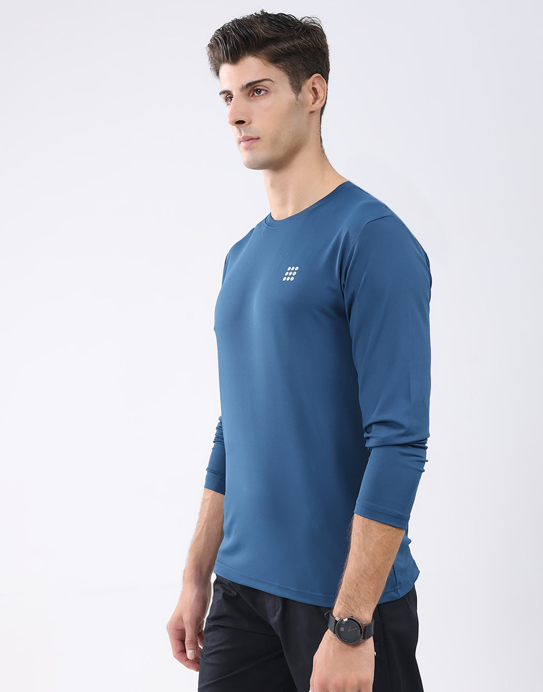 Rock.it Men Blue Solid Round Neck Full Sleeve T-Shirt