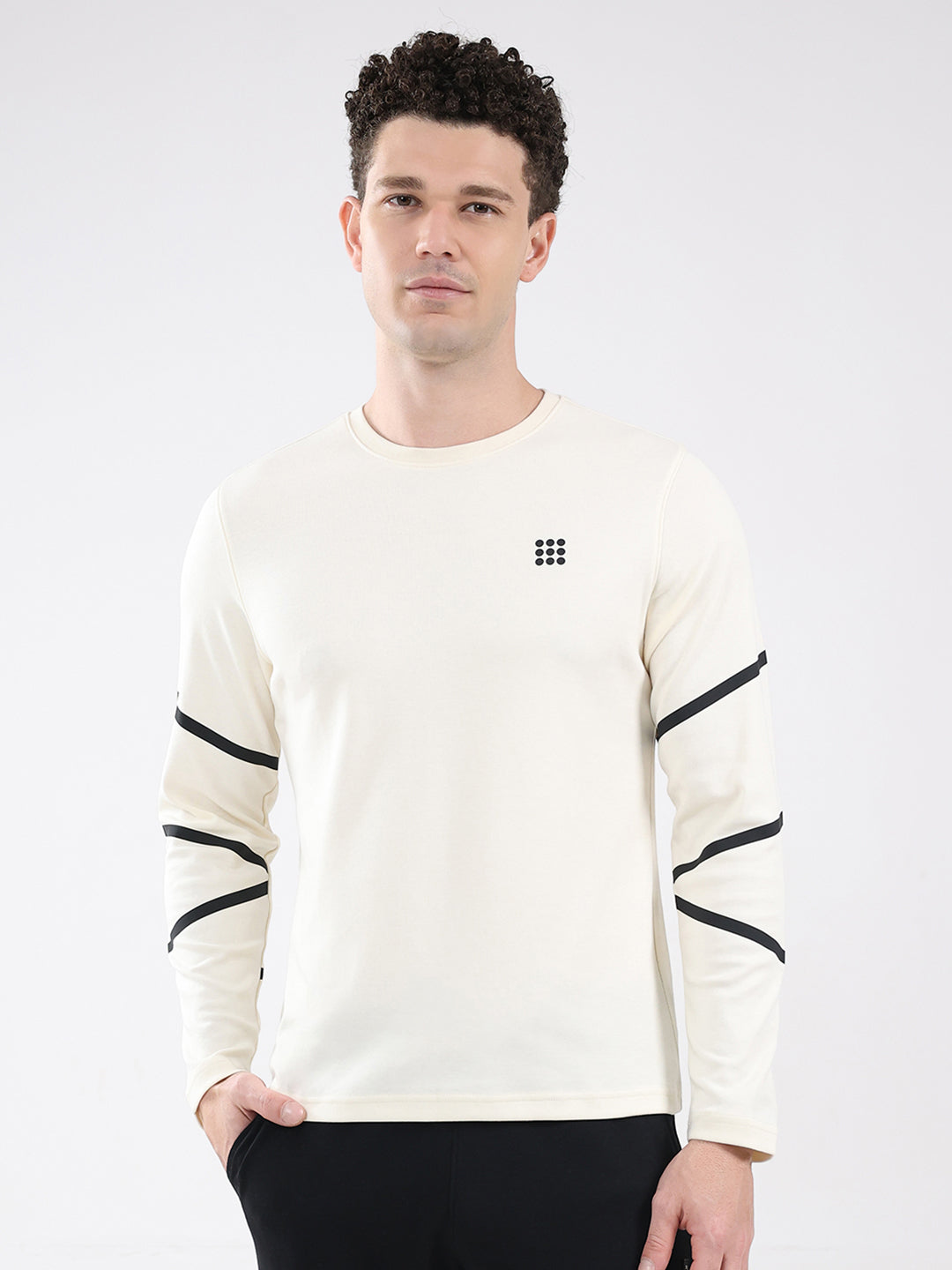 Rock.it Men Off White Solid Round Neck Full Sleeve Winter T-Shirt