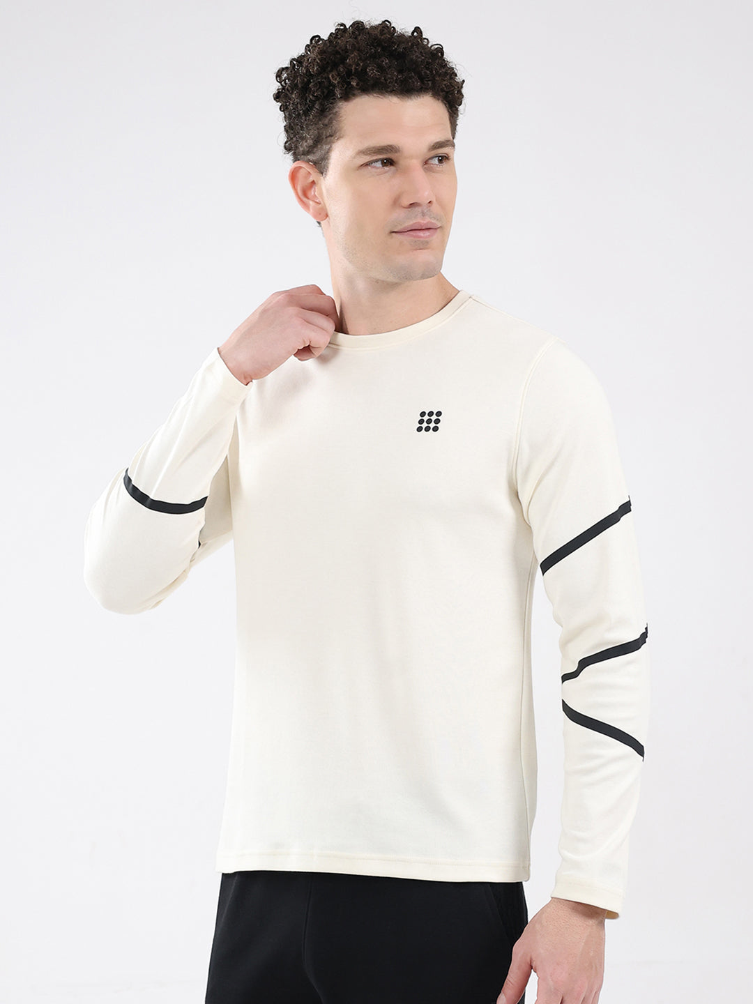 Rock.it Men Off White Solid Round Neck Full Sleeve Winter T-Shirt