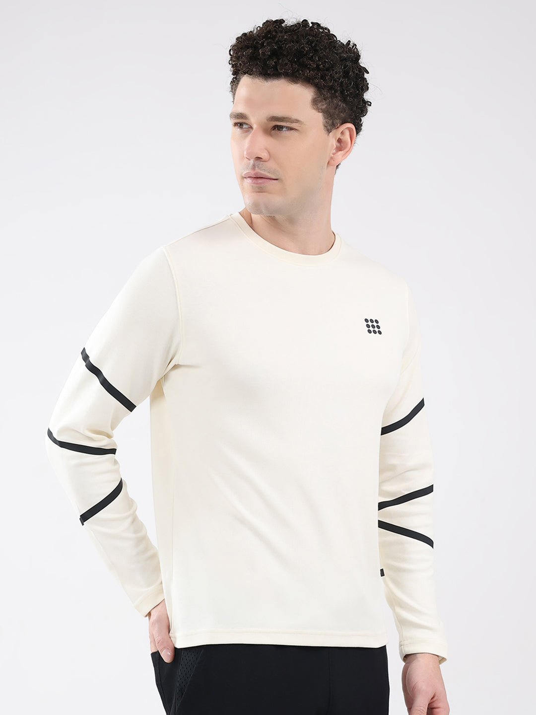 Rock.it Men Off White Solid Round Neck Full Sleeve Winter T-Shirt