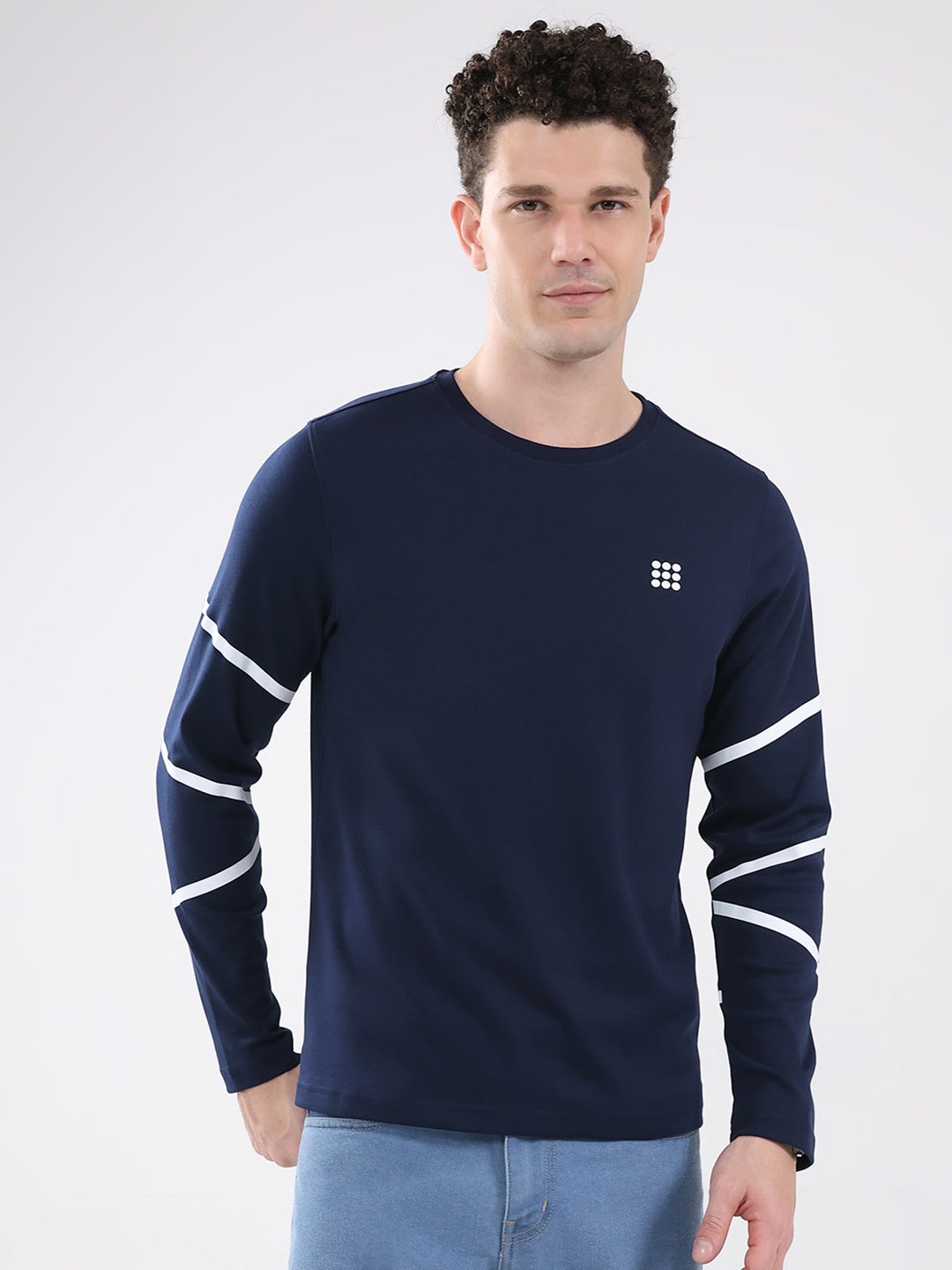 Rock.it Men Navy Blue Solid Round Neck Full Sleeve Winter T-Shirt
