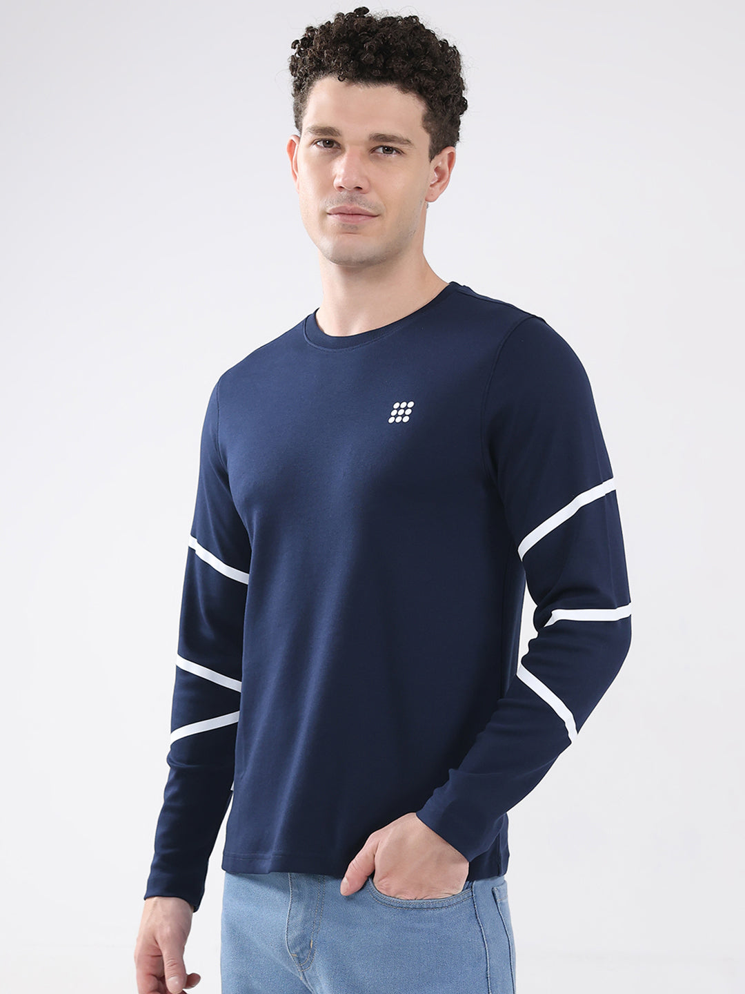 Rock.it Men Navy Blue Solid Round Neck Full Sleeve Winter T-Shirt