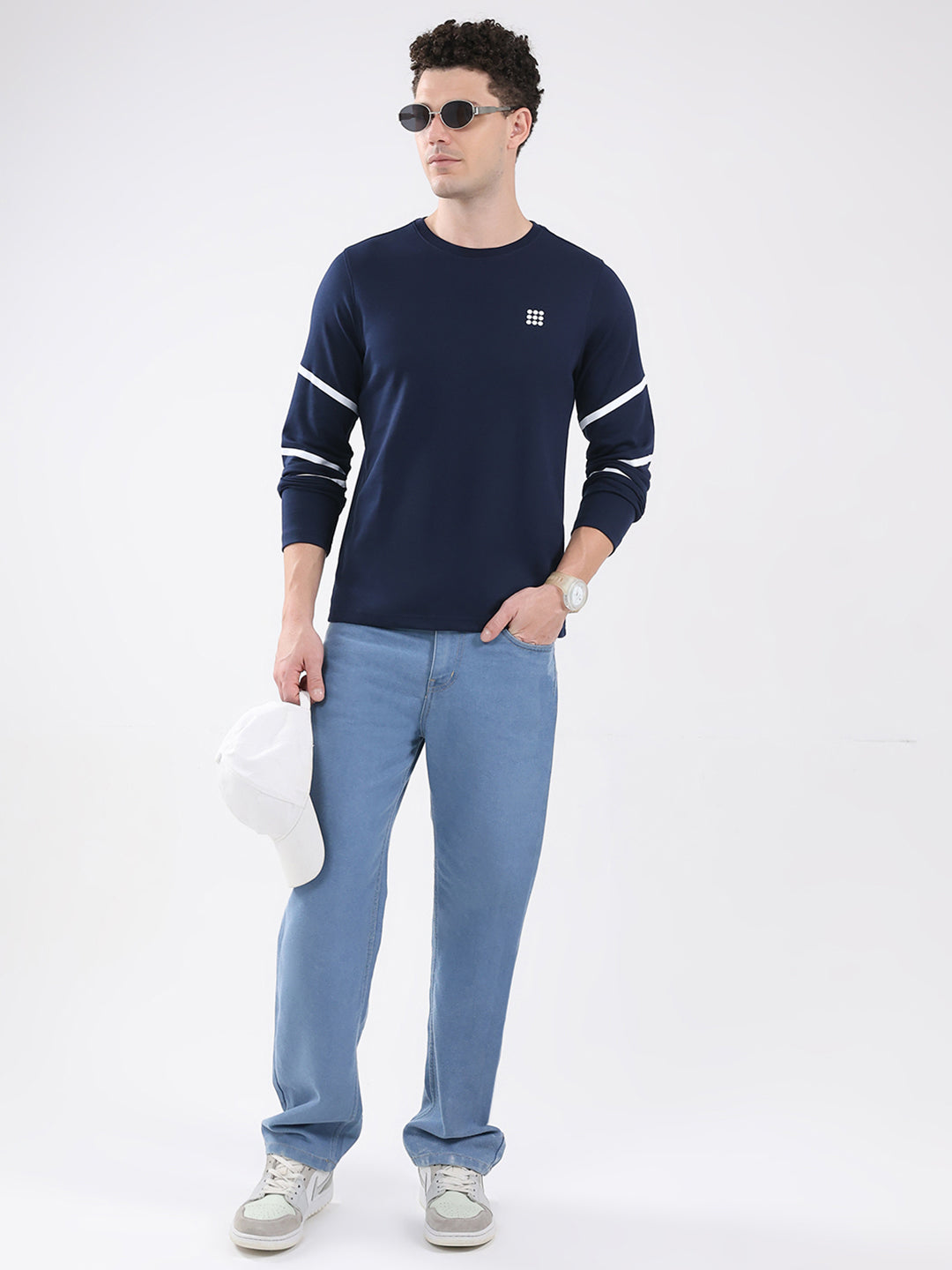 Rock.it Men Navy Blue Solid Round Neck Full Sleeve Winter T-Shirt