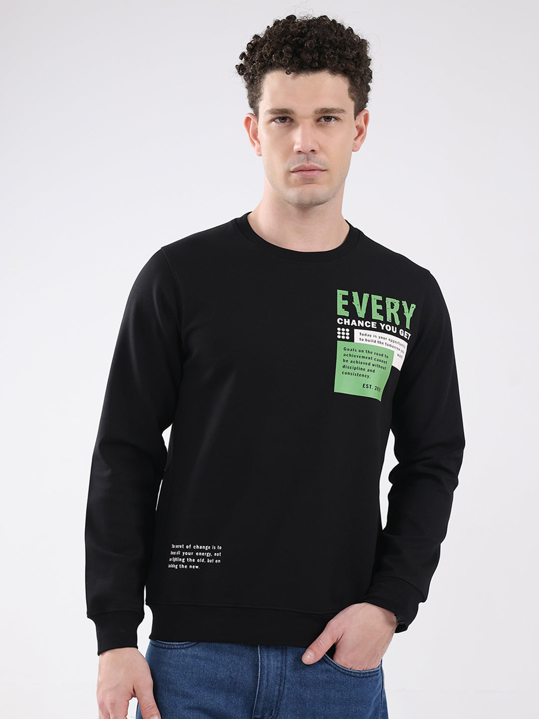 Rock.it Men Black Printed Round Neck Full Sleeve Sweatshirt