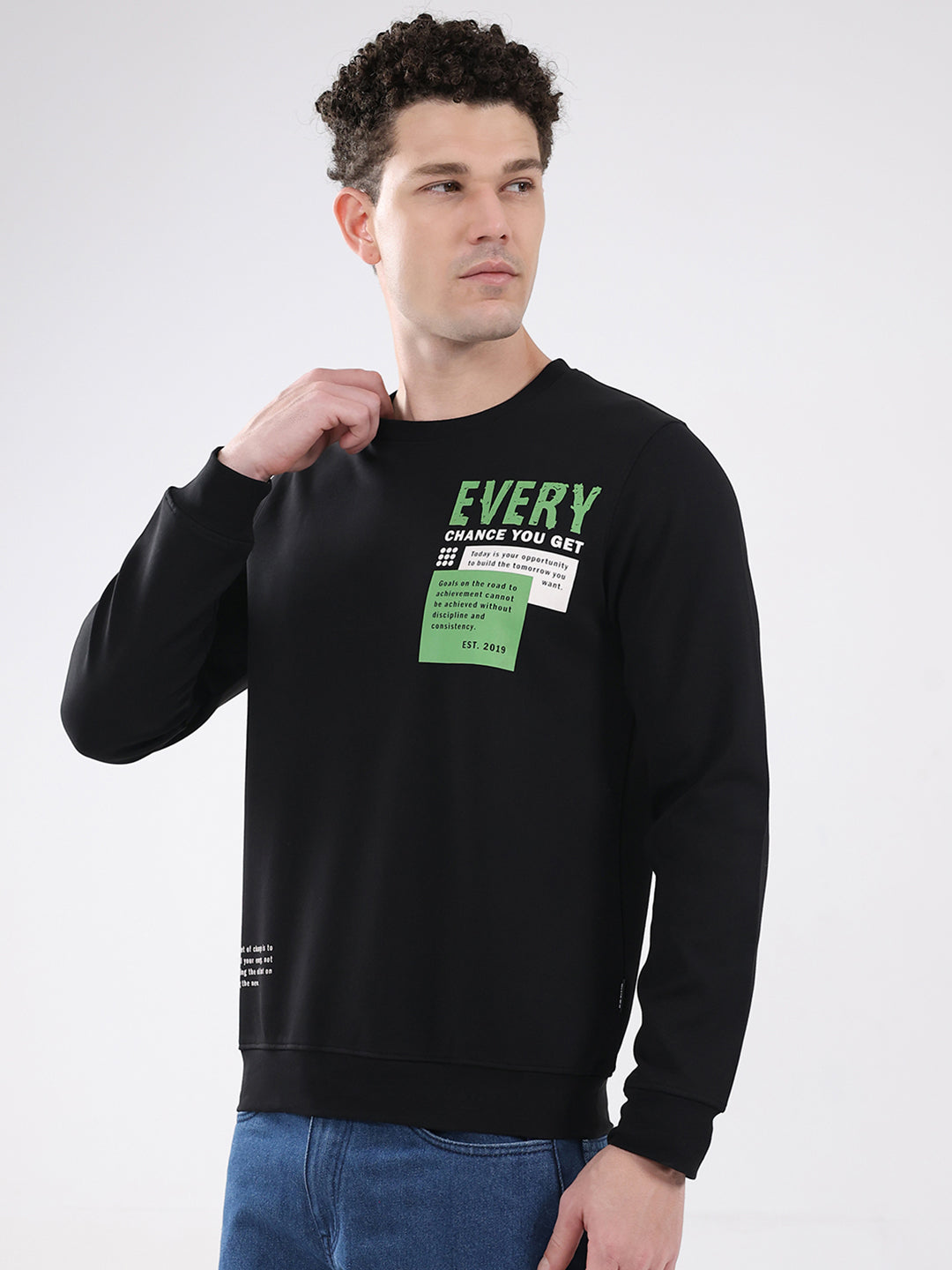 Rock.it Men Black Printed Round Neck Full Sleeve Sweatshirt