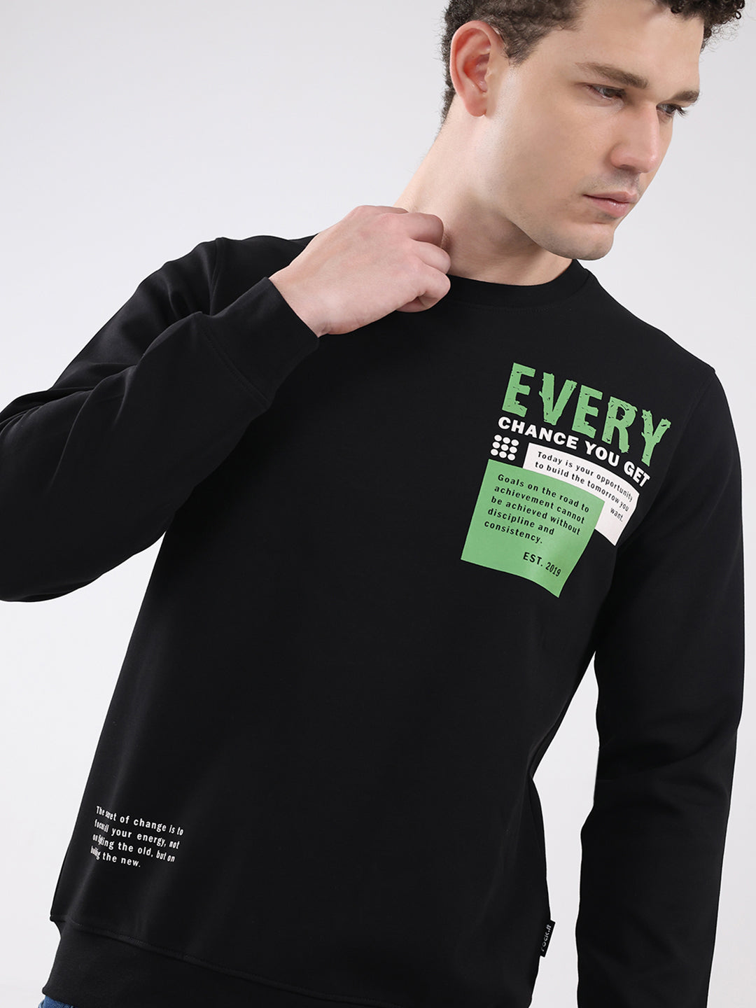 Rock.it Men Black Printed Round Neck Full Sleeve Sweatshirt