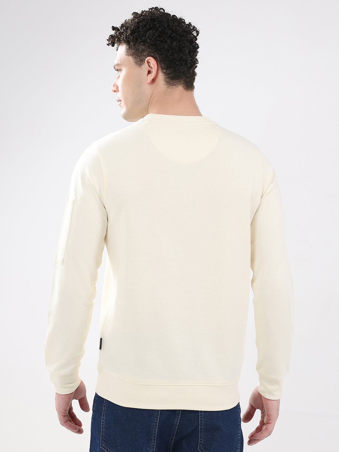 Rock.it Men Cream Embroidered Round Neck Full Sleeve Sweatshirt