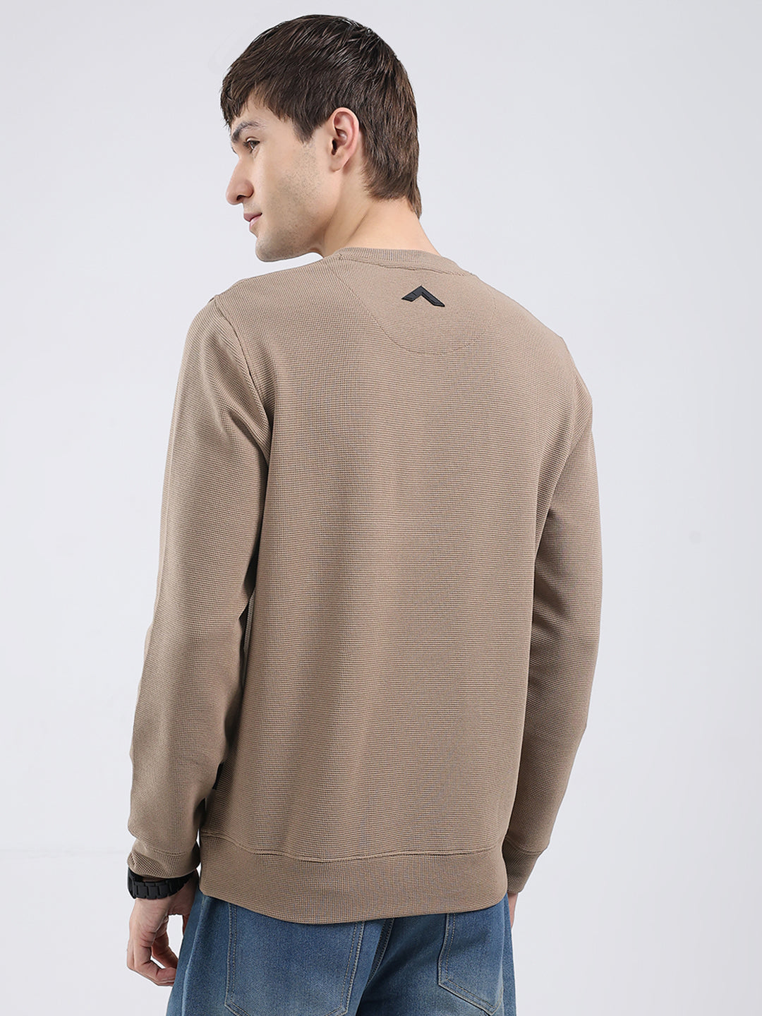 Rock.it Men Brown Solid Round Neck Full Sleeve Winter T-Shirt