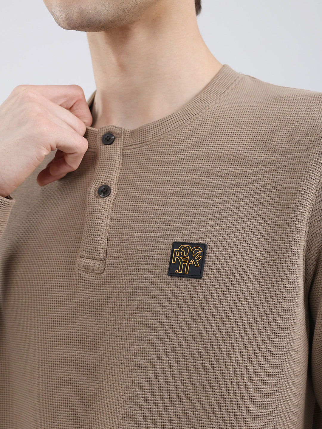 Rock.it Men Brown Solid Round Neck Full Sleeve Winter T-Shirt