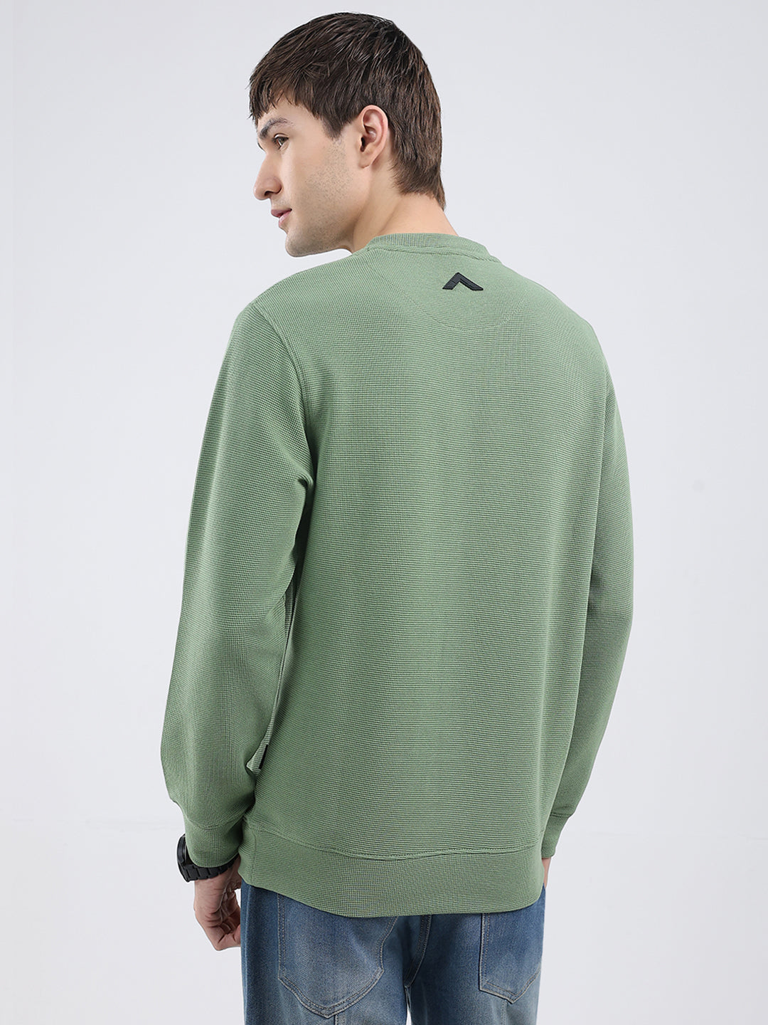 Rock.it Men Green Solid Round Neck Full Sleeve Winter T-Shirt