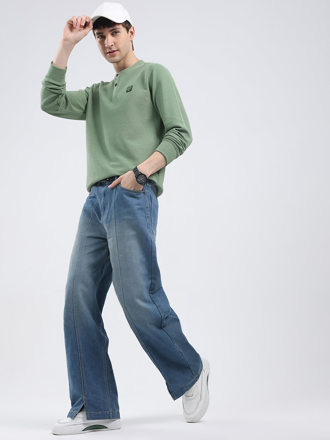 Rock.it Men Green Solid Round Neck Full Sleeve Winter T-Shirt