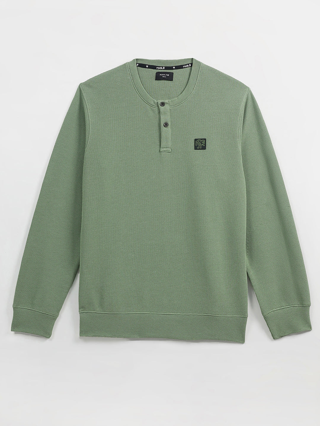 Rock.it Men Green Solid Round Neck Full Sleeve Winter T-Shirt