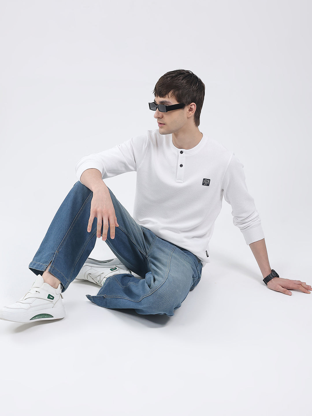 Rock.it Men White Solid Round Neck Full Sleeve Winter T-Shirt