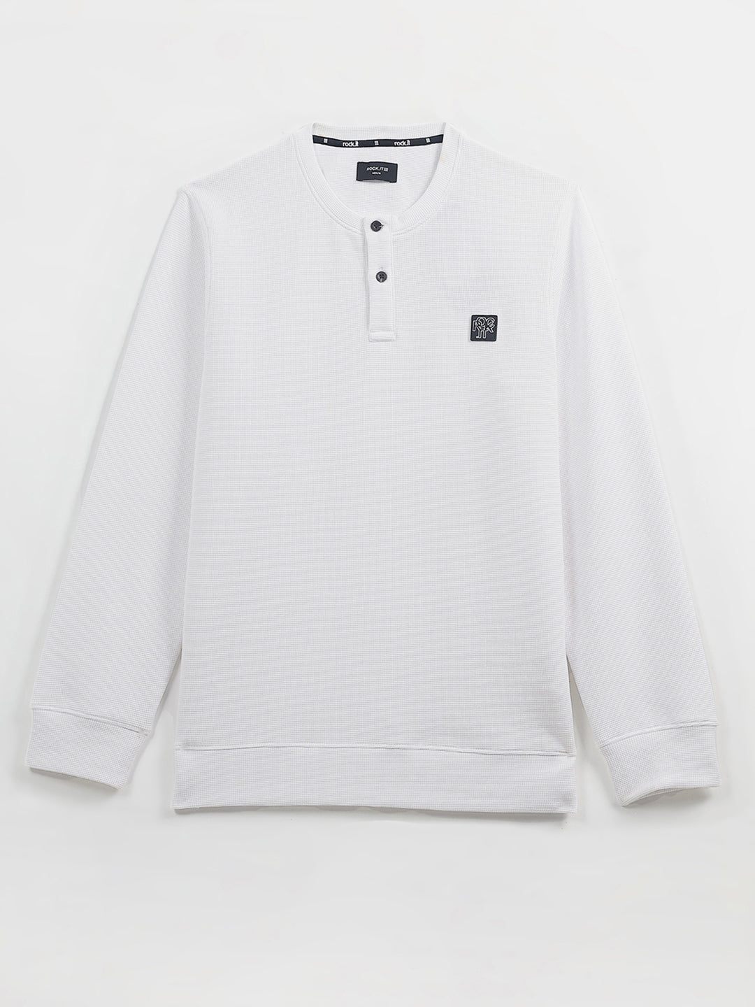 Rock.it Men White Solid Round Neck Full Sleeve Winter T-Shirt