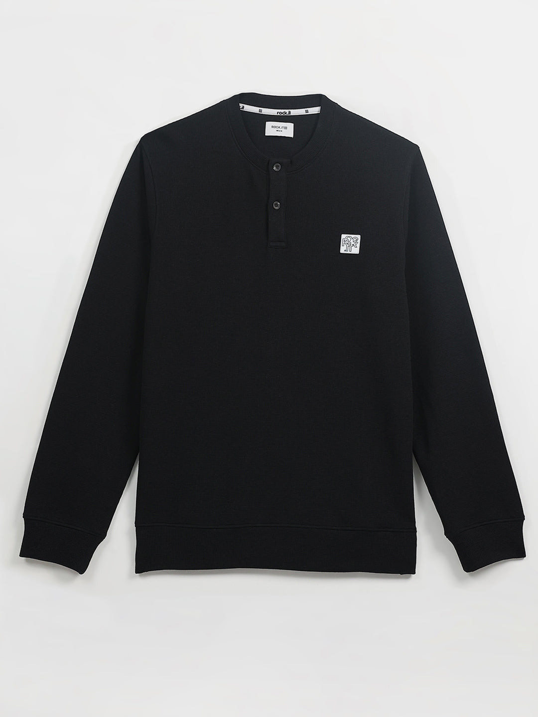 Rock.it Men Black Solid Round Neck Full Sleeve Winter T-Shirt