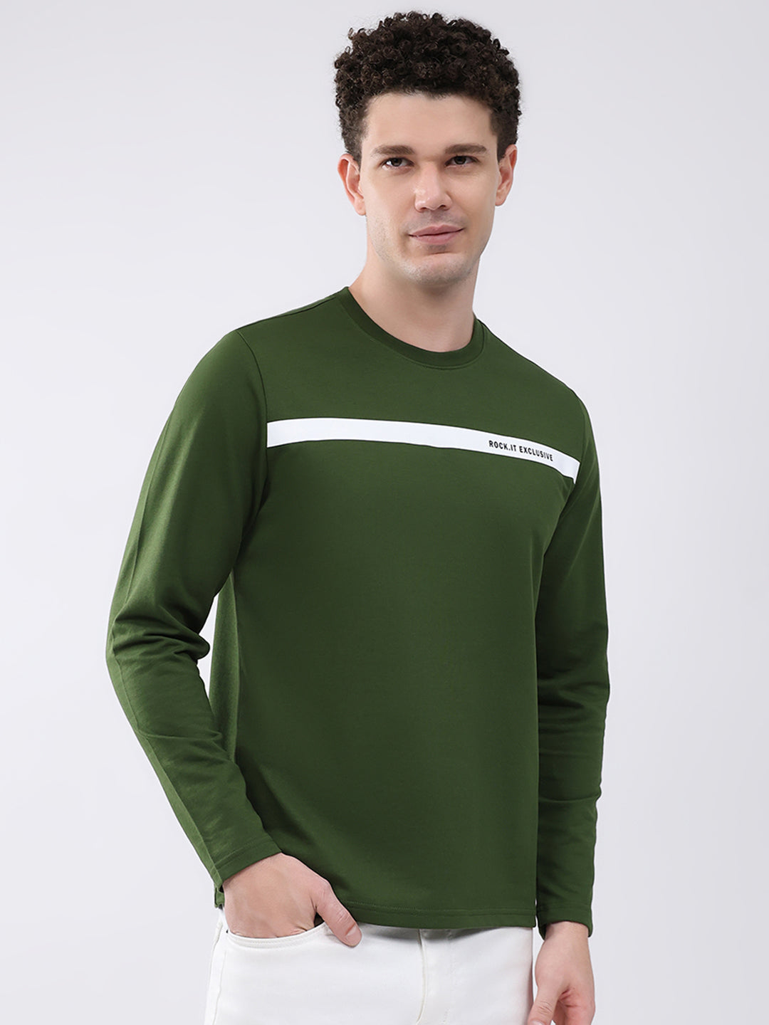 Rock.it Men Green Solid Round Neck Full Sleeve Winter T-Shirt