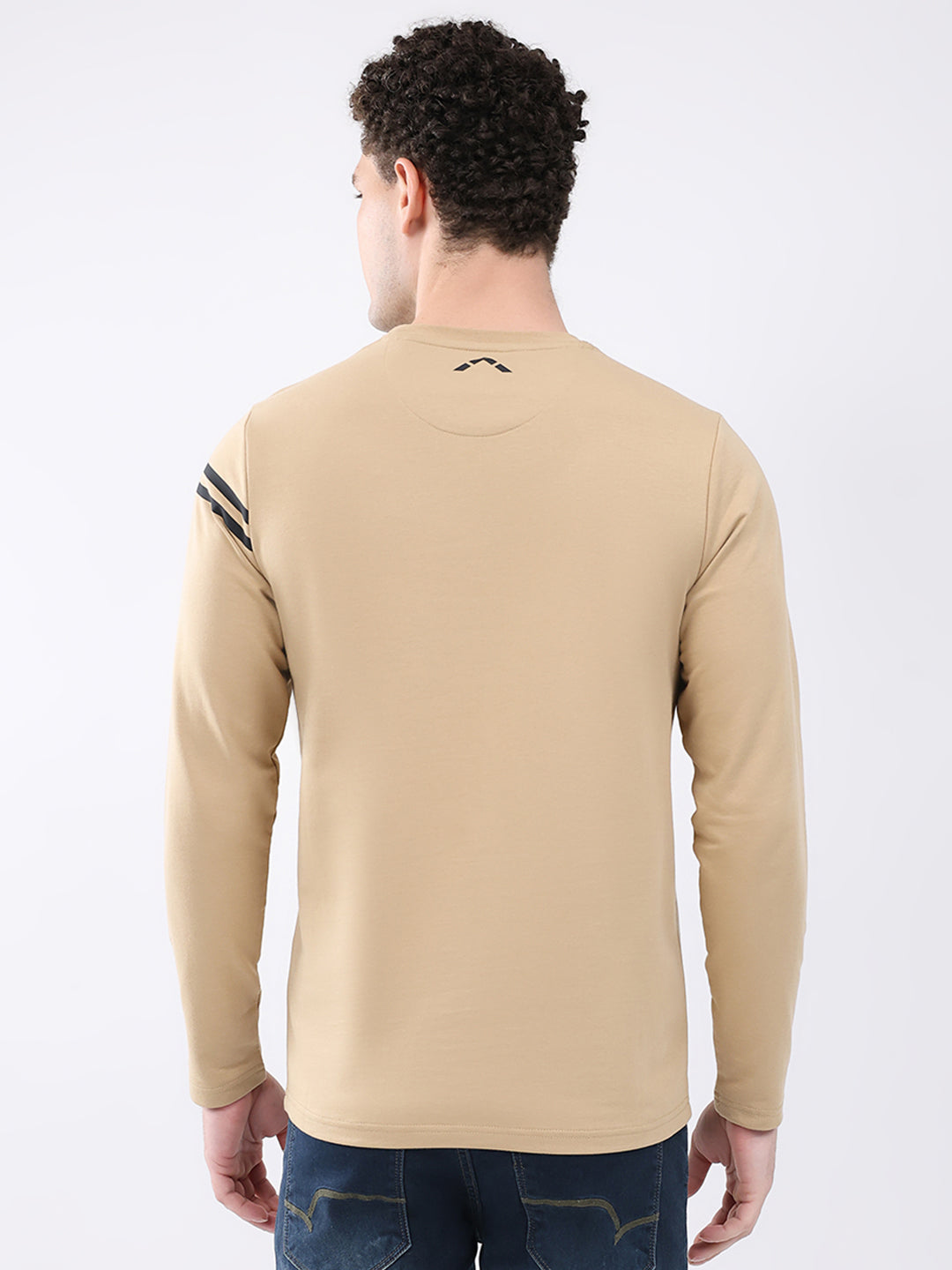 Rock.it Men Beige Solid Round Neck Full Sleeve Winter T-Shirt