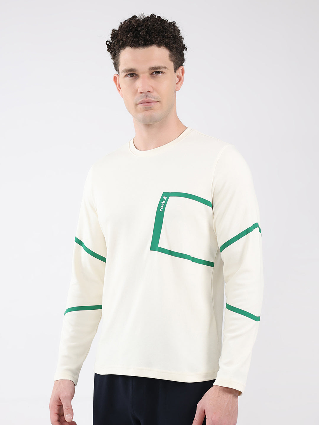 Rock.it Men Off White Solid Round Neck Full Sleeve Winter T-Shirt