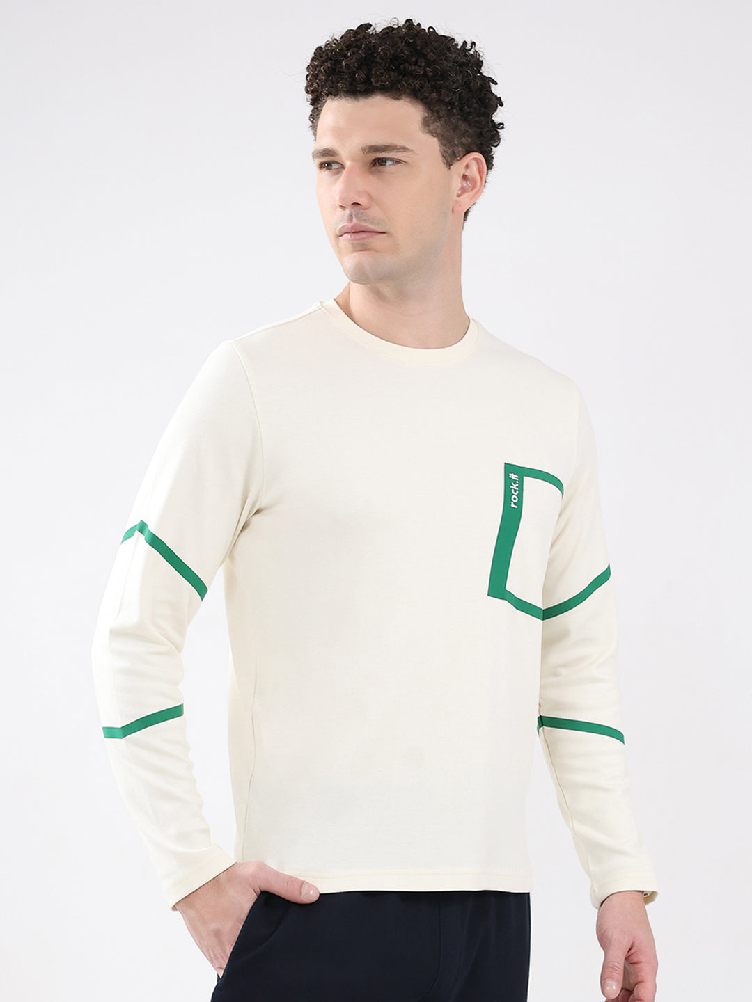 Rock.it Men Off White Solid Round Neck Full Sleeve Winter T-Shirt