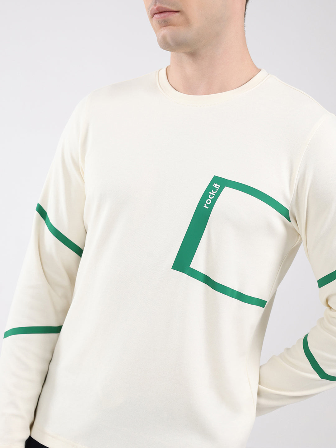 Rock.it Men Off White Solid Round Neck Full Sleeve Winter T-Shirt