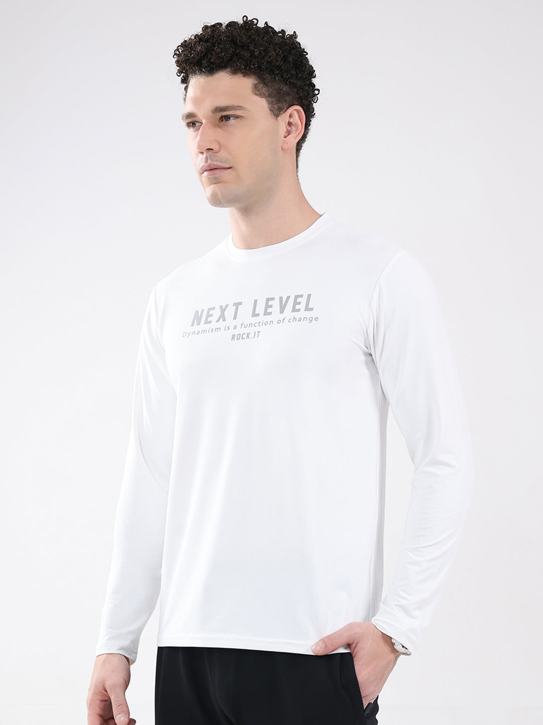 Rock.it Men White Printed Round Neck Full Sleeve Winter T-Shirt