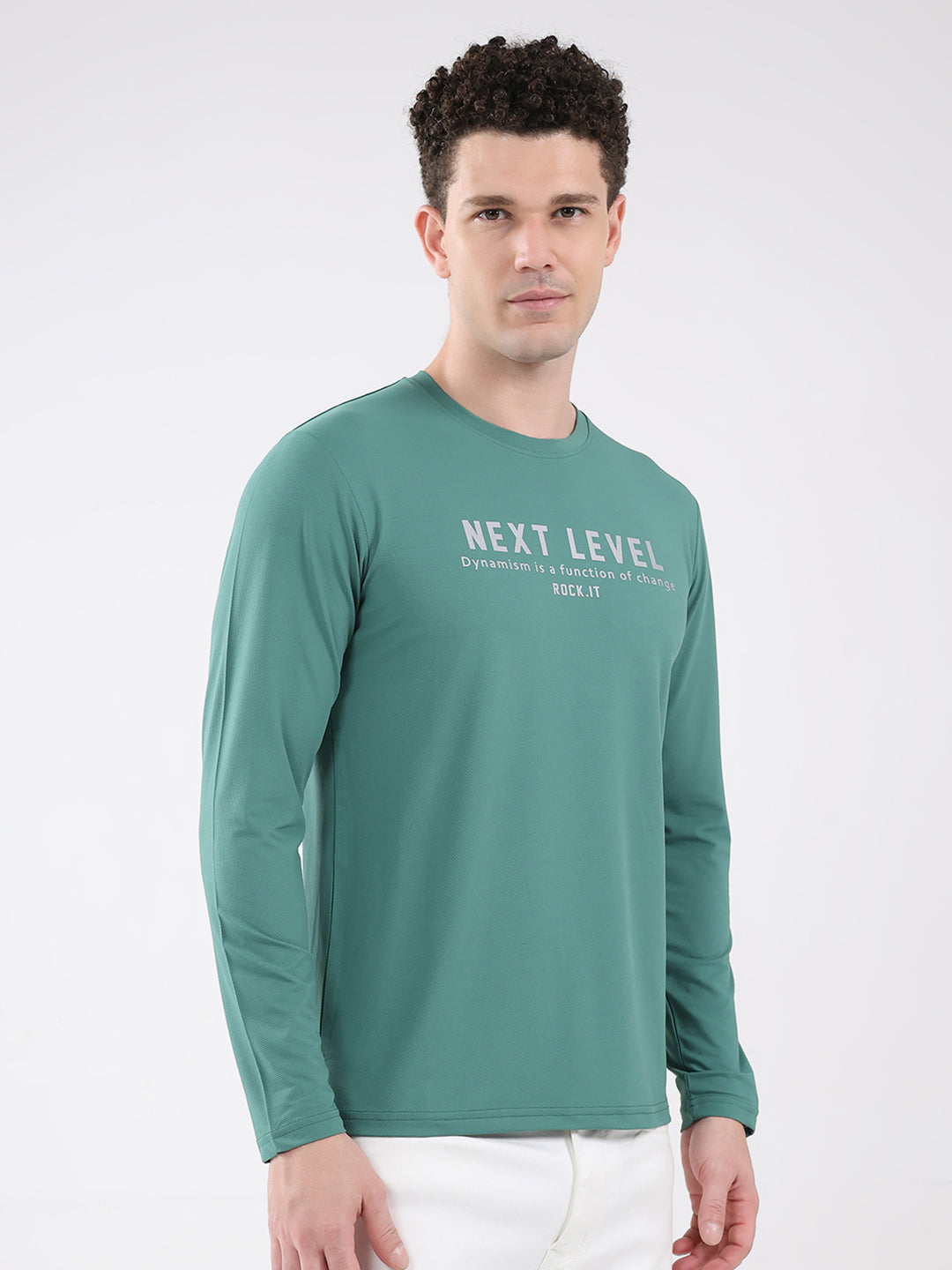 Rock.it Men Green Printed Round Neck Full Sleeve Winter T-Shirt