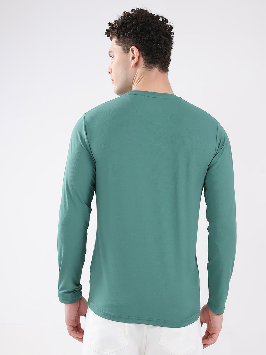 Rock.it Men Green Printed Round Neck Full Sleeve Winter T-Shirt