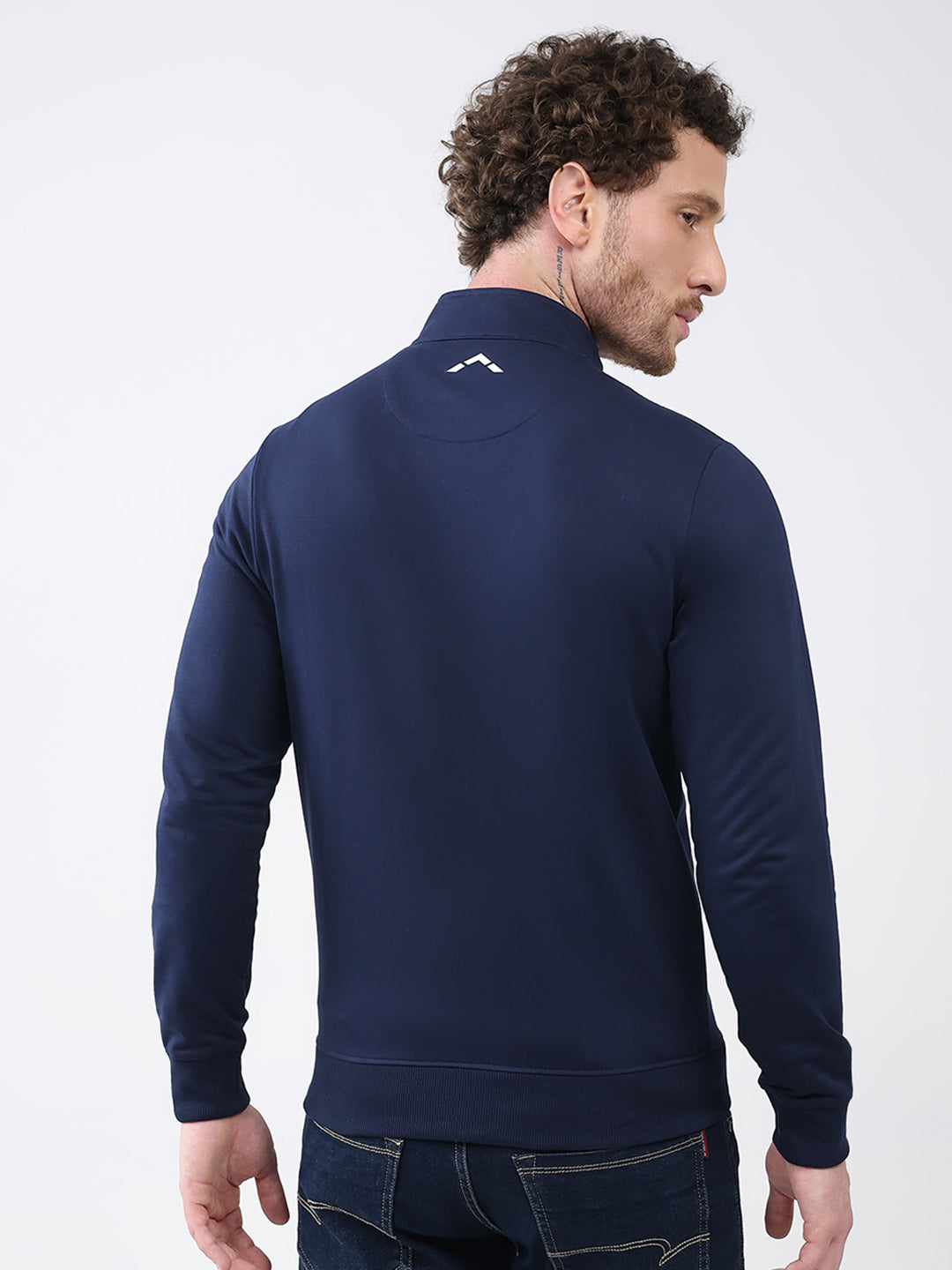 Rock.it Men Navy Blue Printed Mock Neck Full Sleeve Sweatshirt