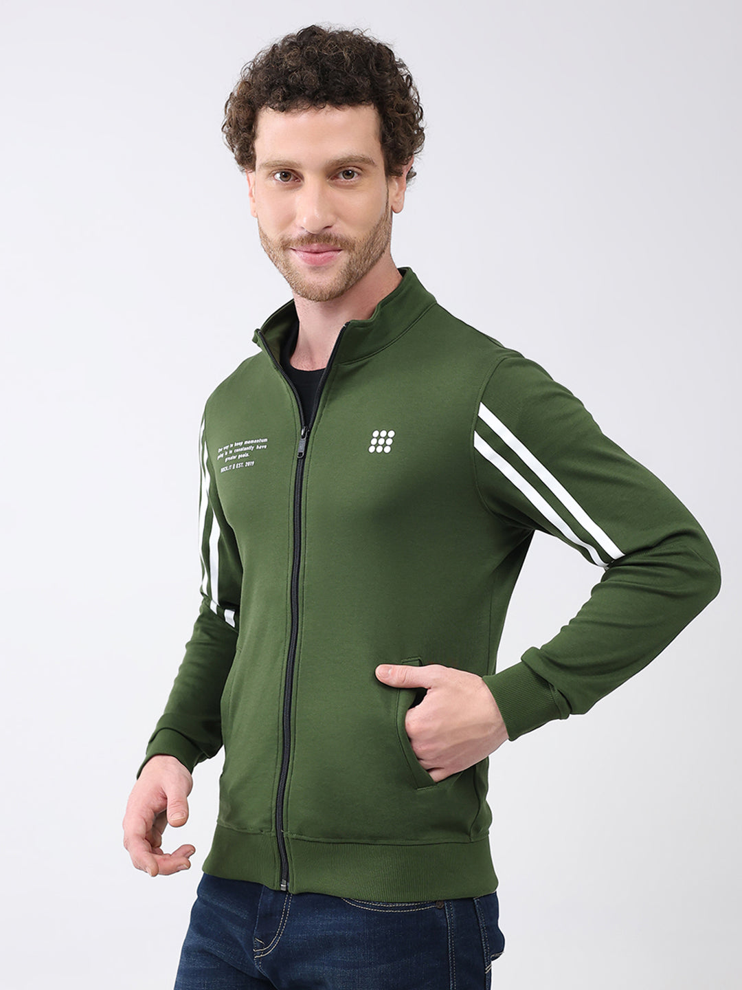 Rock.it Men Green Printed Mock Neck Full Sleeve Sweatshirt