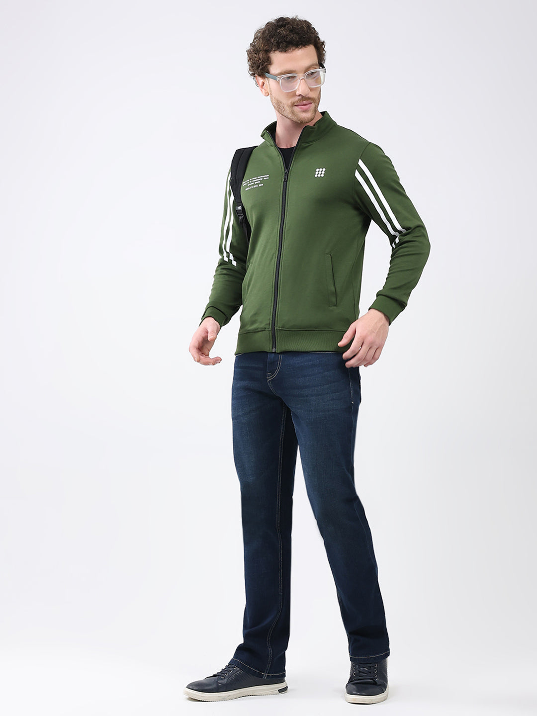 Rock.it Men Green Printed Mock Neck Full Sleeve Sweatshirt