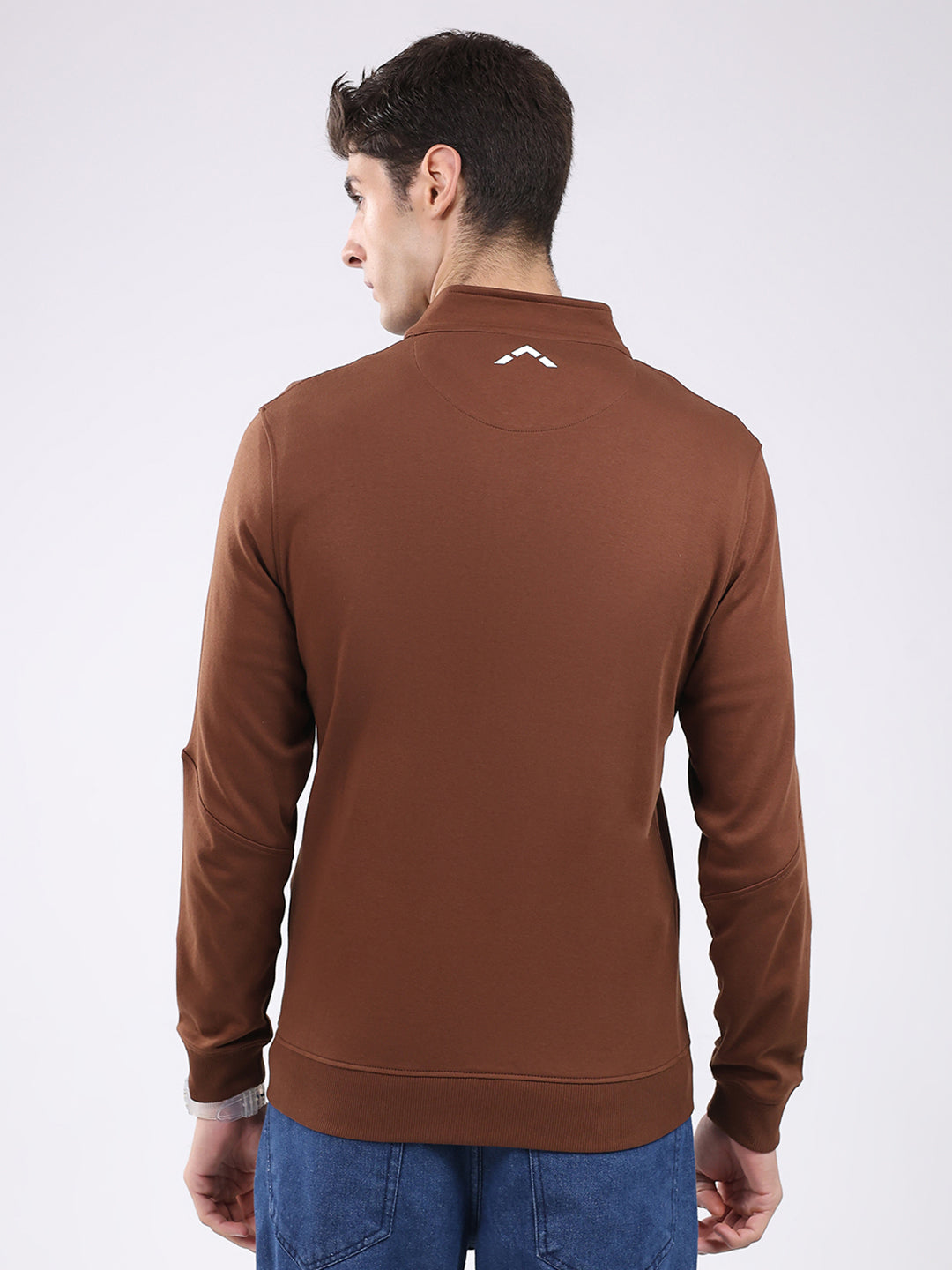 Rock.it Men Brown Printed Mock Neck Full Sleeve Sweatshirt