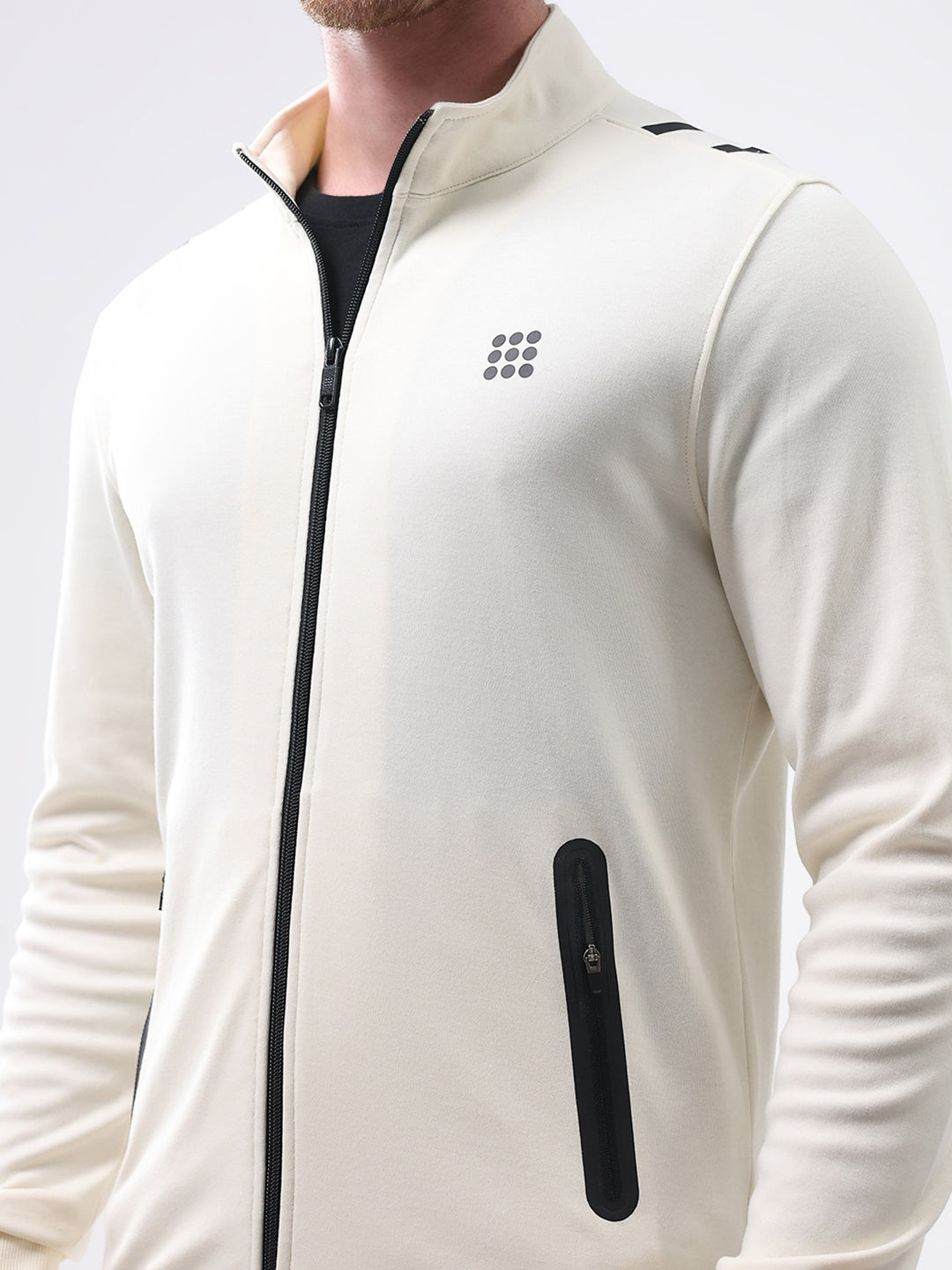 Rock.it Men White Printed Mock Neck Full Sleeve Sweatshirt