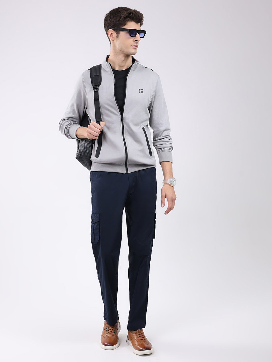 Rock.it Men Grey Solid Mock Neck Full Sleeve Sweatshirt