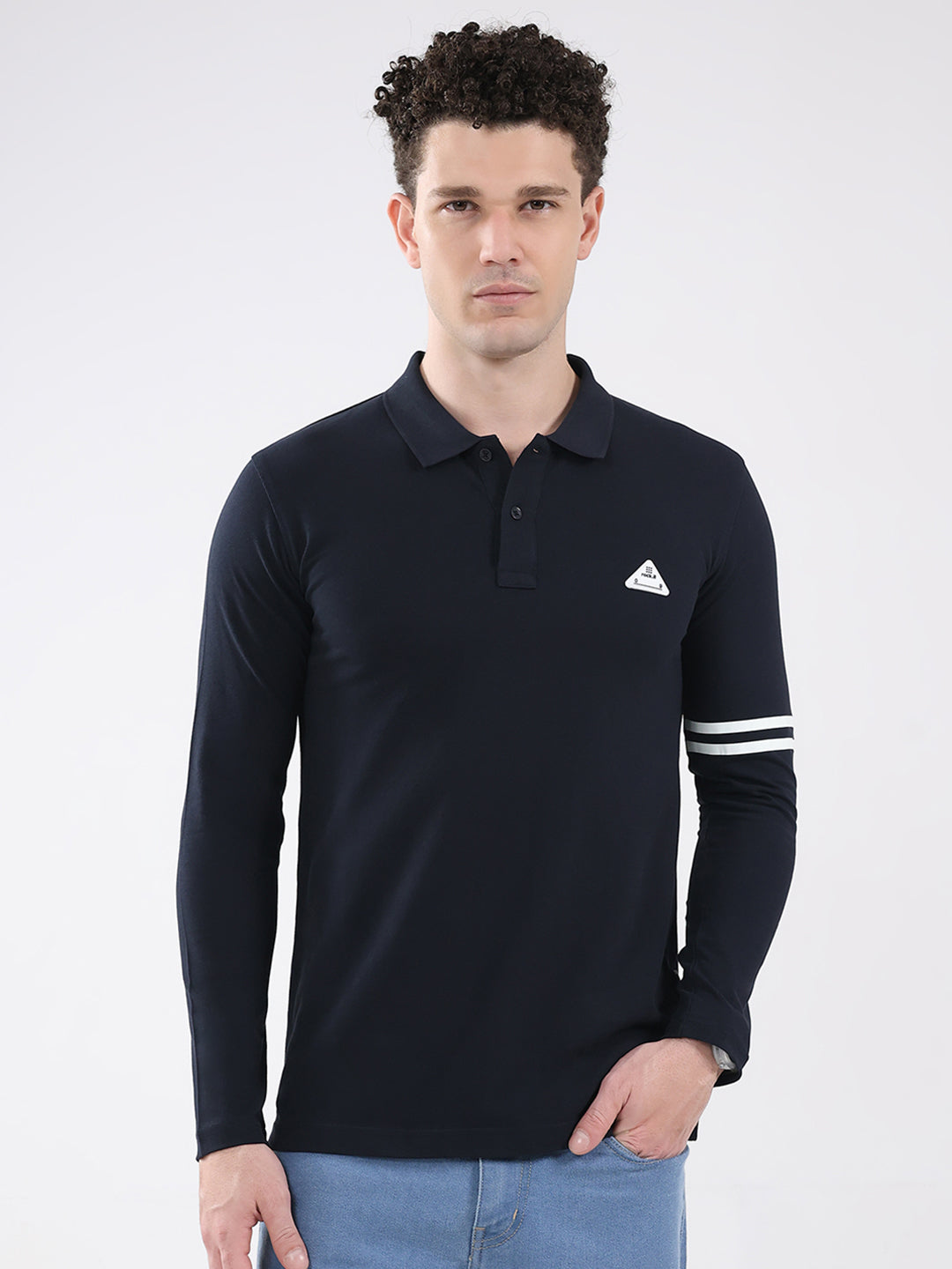 Rock.it Men Navy Blue Solid Collar Full Sleeve Winter T-Shirt