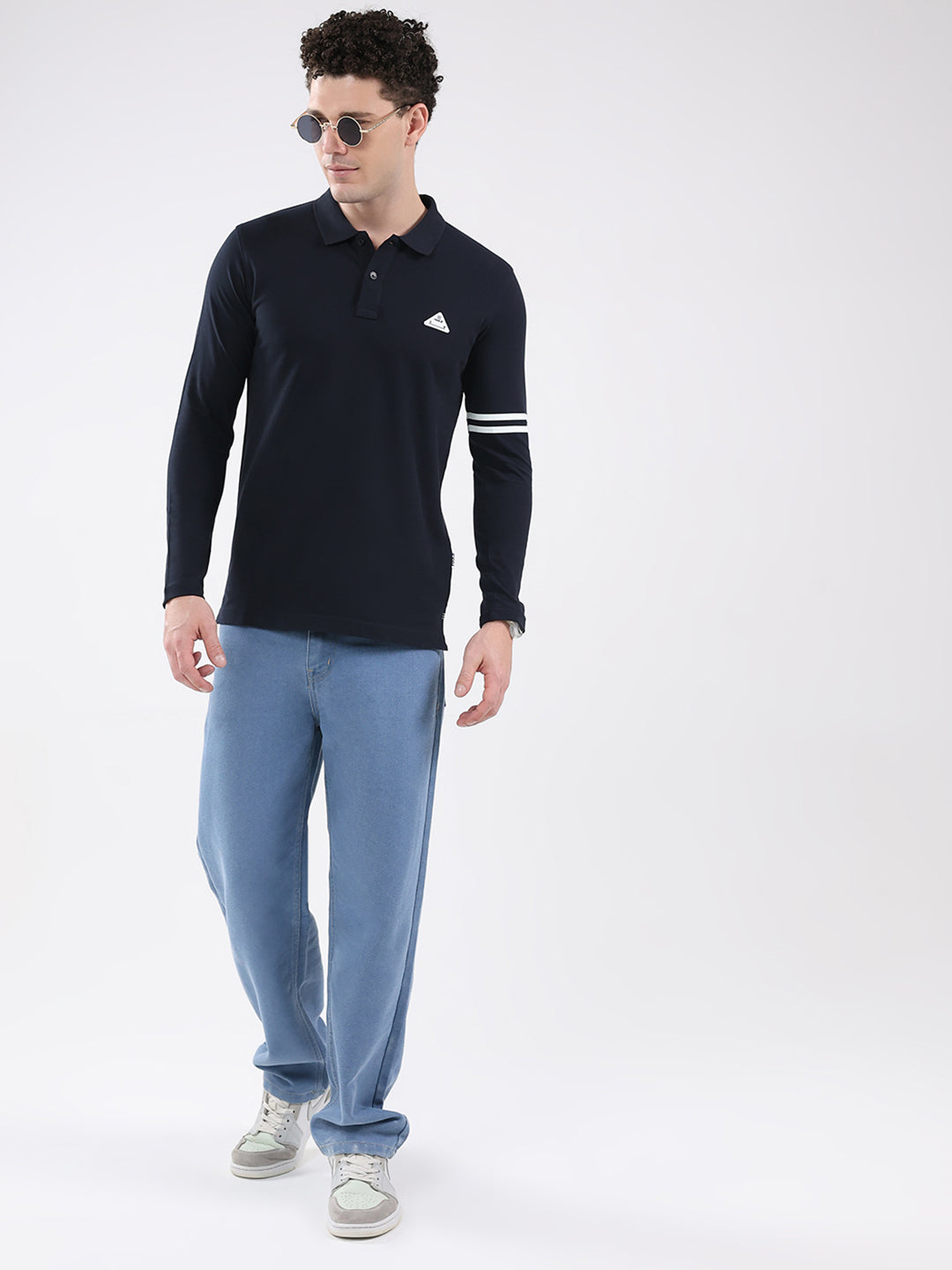 Rock.it Men Navy Blue Solid Collar Full Sleeve Winter T-Shirt