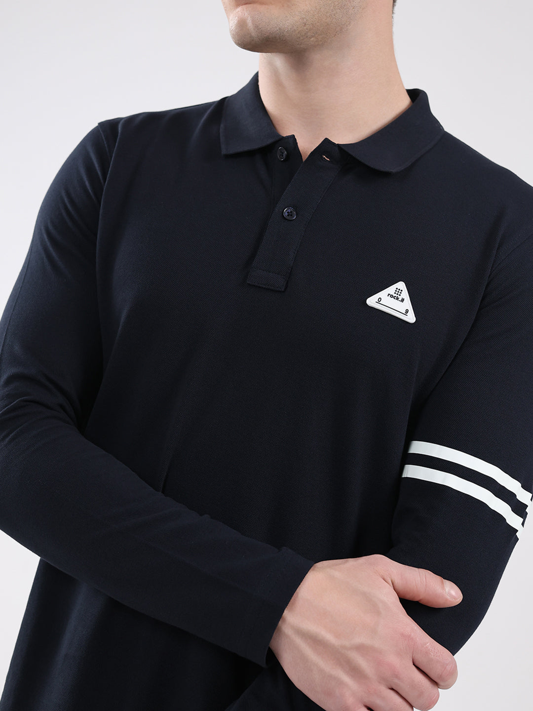 Rock.it Men Navy Blue Solid Collar Full Sleeve Winter T-Shirt