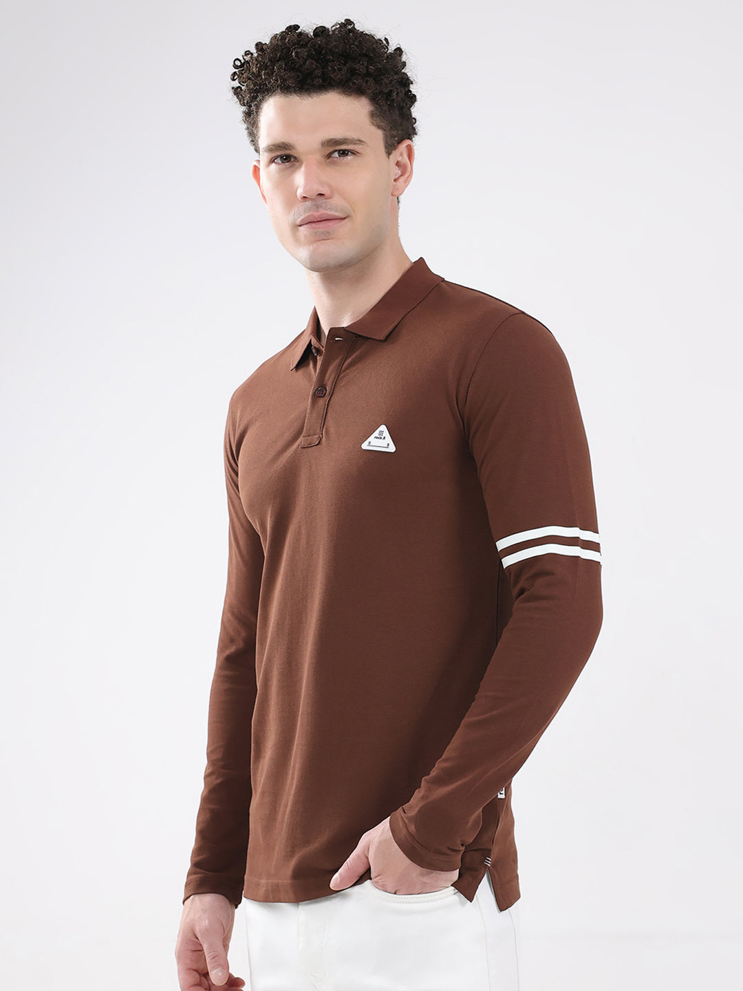 Rock.it Men Brown Solid Collar Full Sleeve Winter T-Shirt