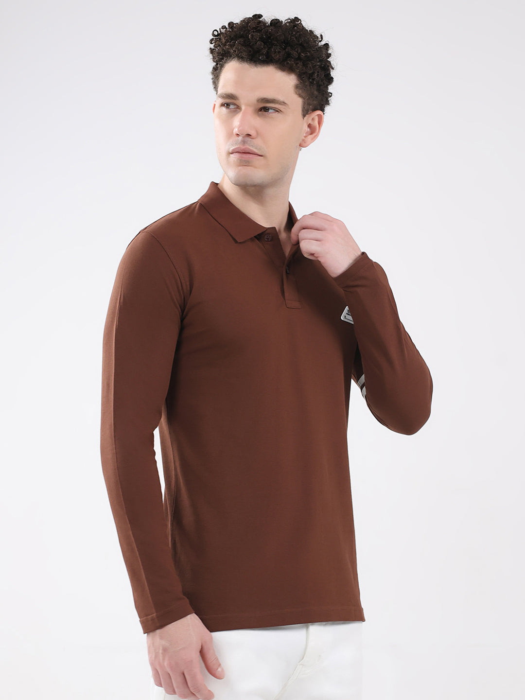 Rock.it Men Brown Solid Collar Full Sleeve Winter T-Shirt