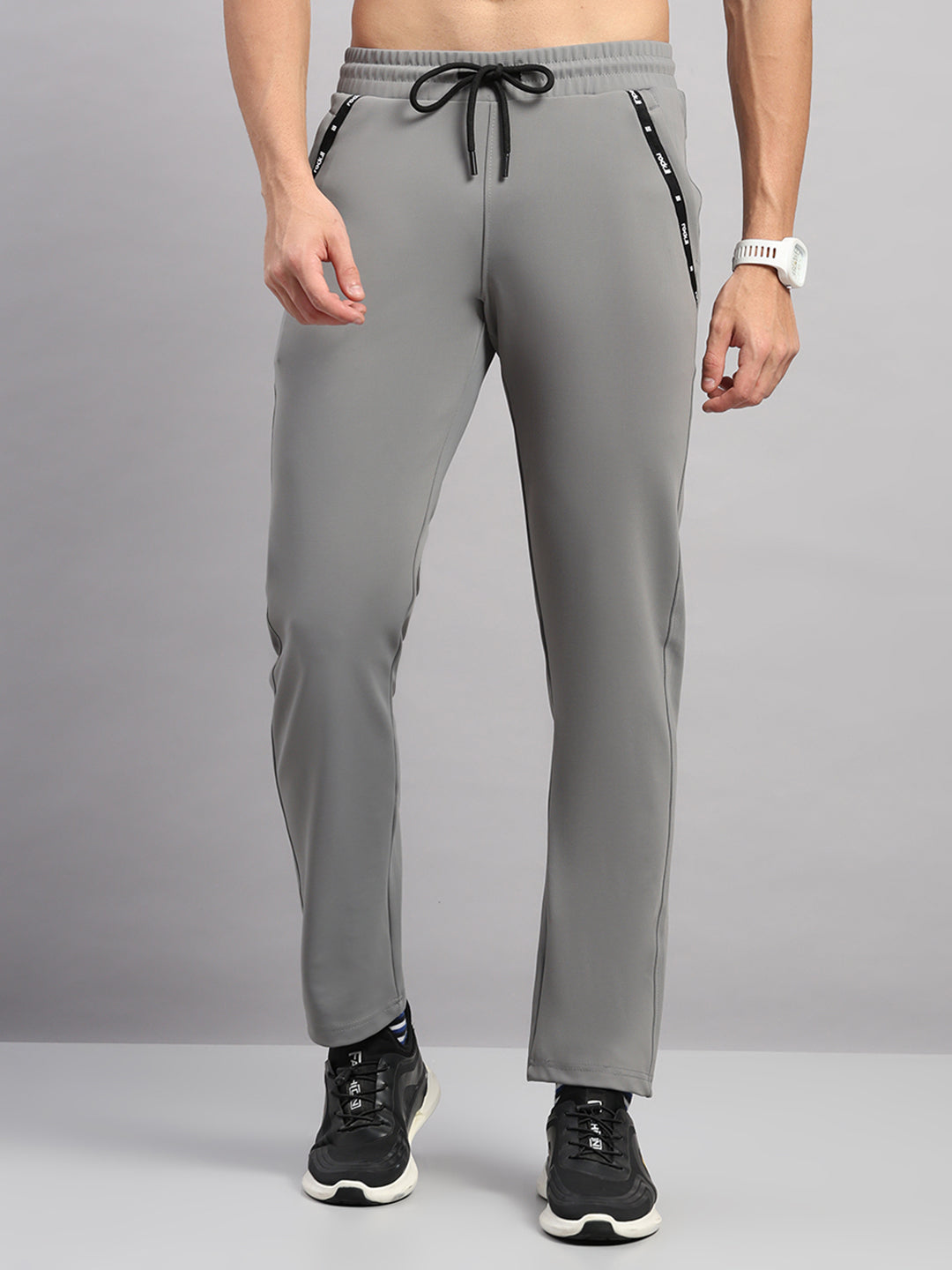 Rock.it Men Grey Self Design Slim Fit Winter Lower
