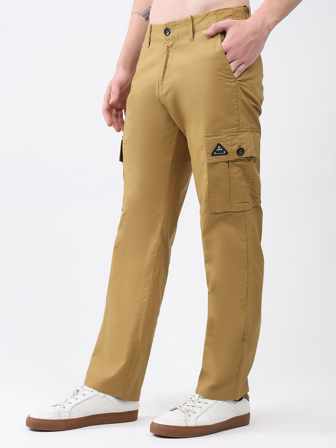 Rock.it Men Mustard Solid Straight Fit Cargo