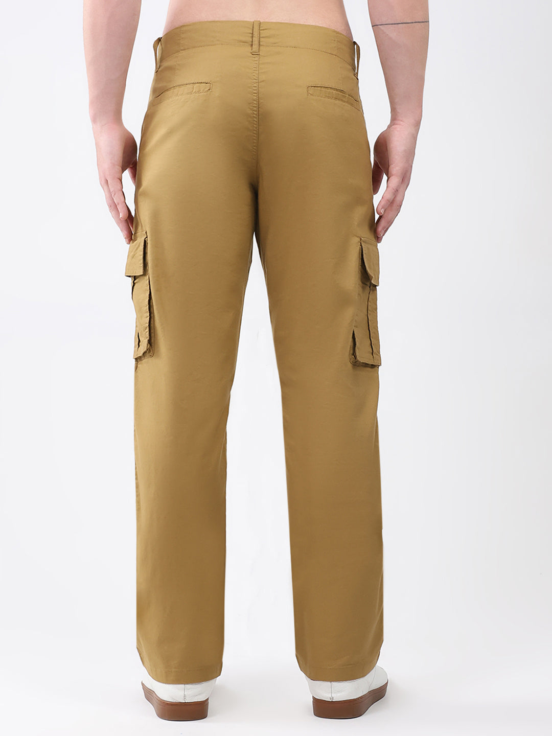 Rock.it Men Mustard Solid Straight Fit Cargo