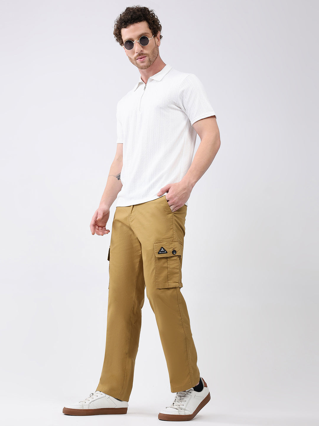Rock.it Men Mustard Solid Straight Fit Cargo