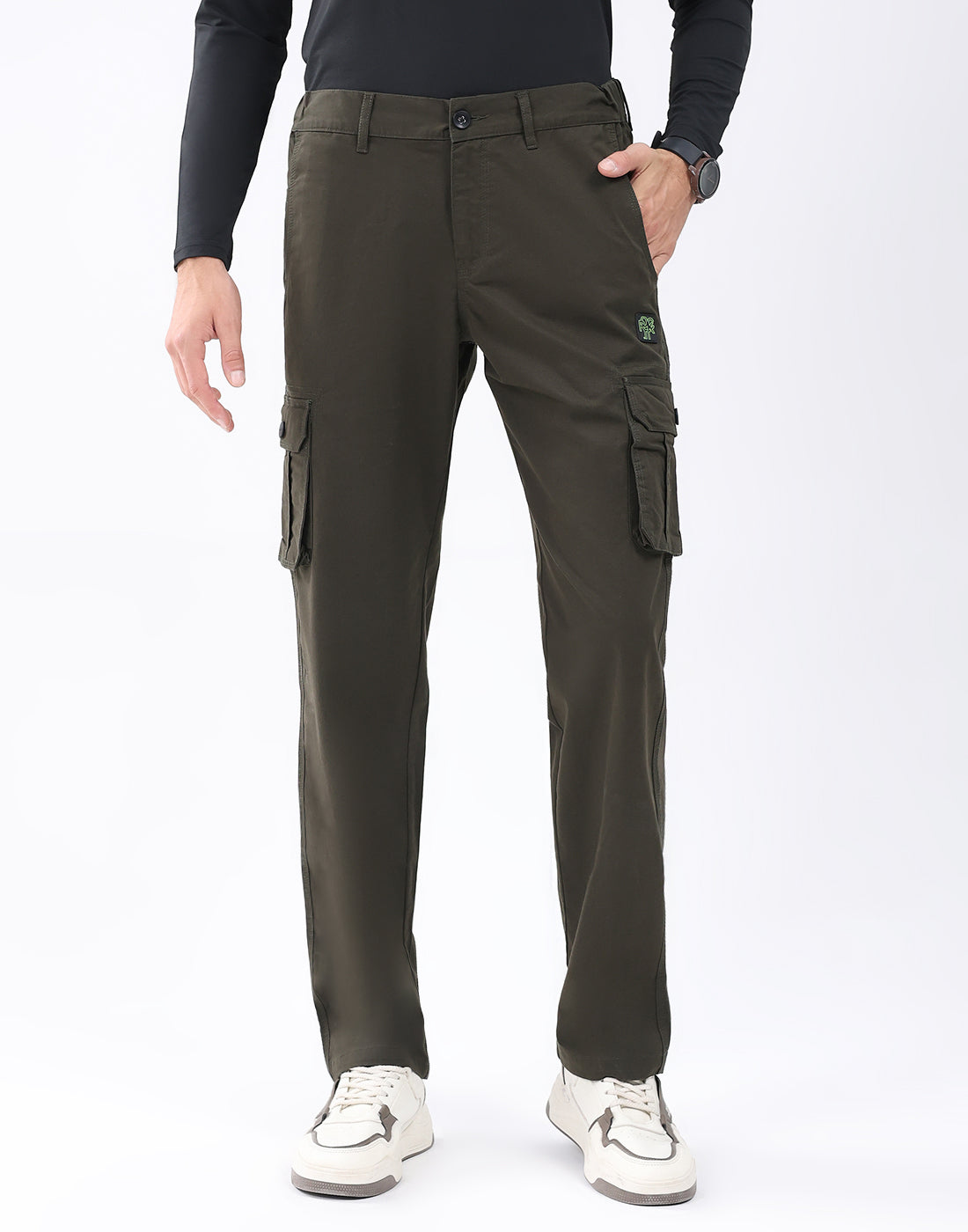 Rock.it Men Olive Solid Regular Fit Cargo