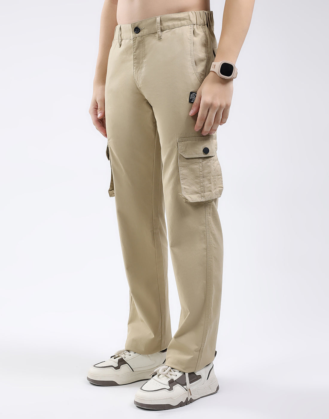 Rock.it Men Khaki Solid Regular Fit Cargo