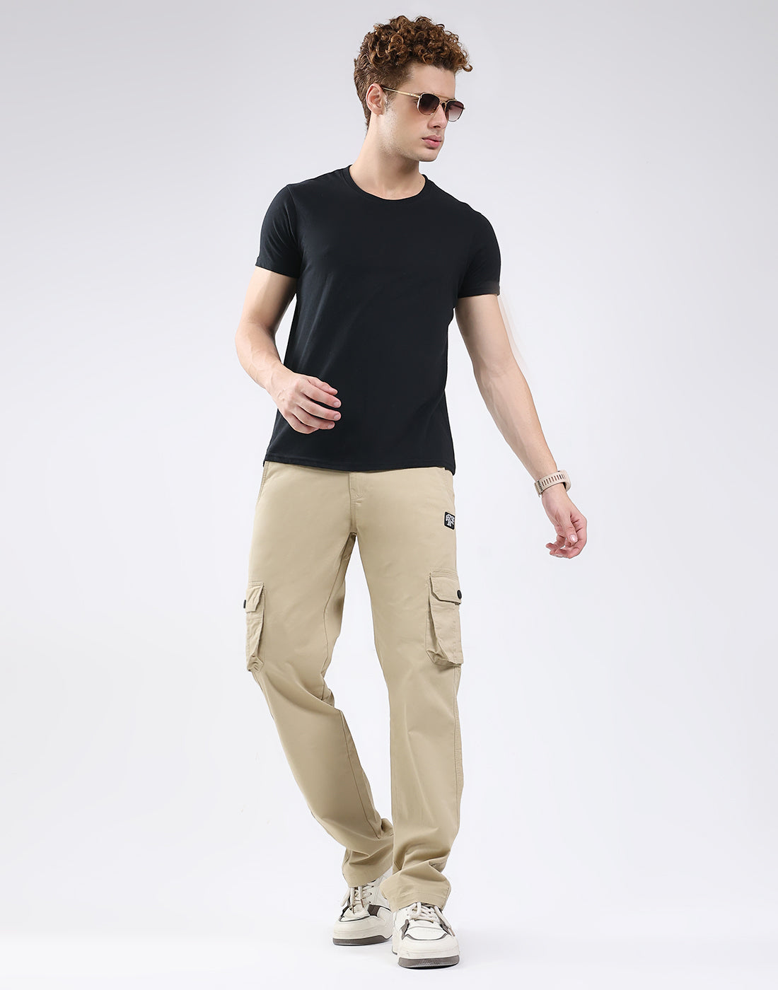 Rock.it Men Khaki Solid Regular Fit Cargo